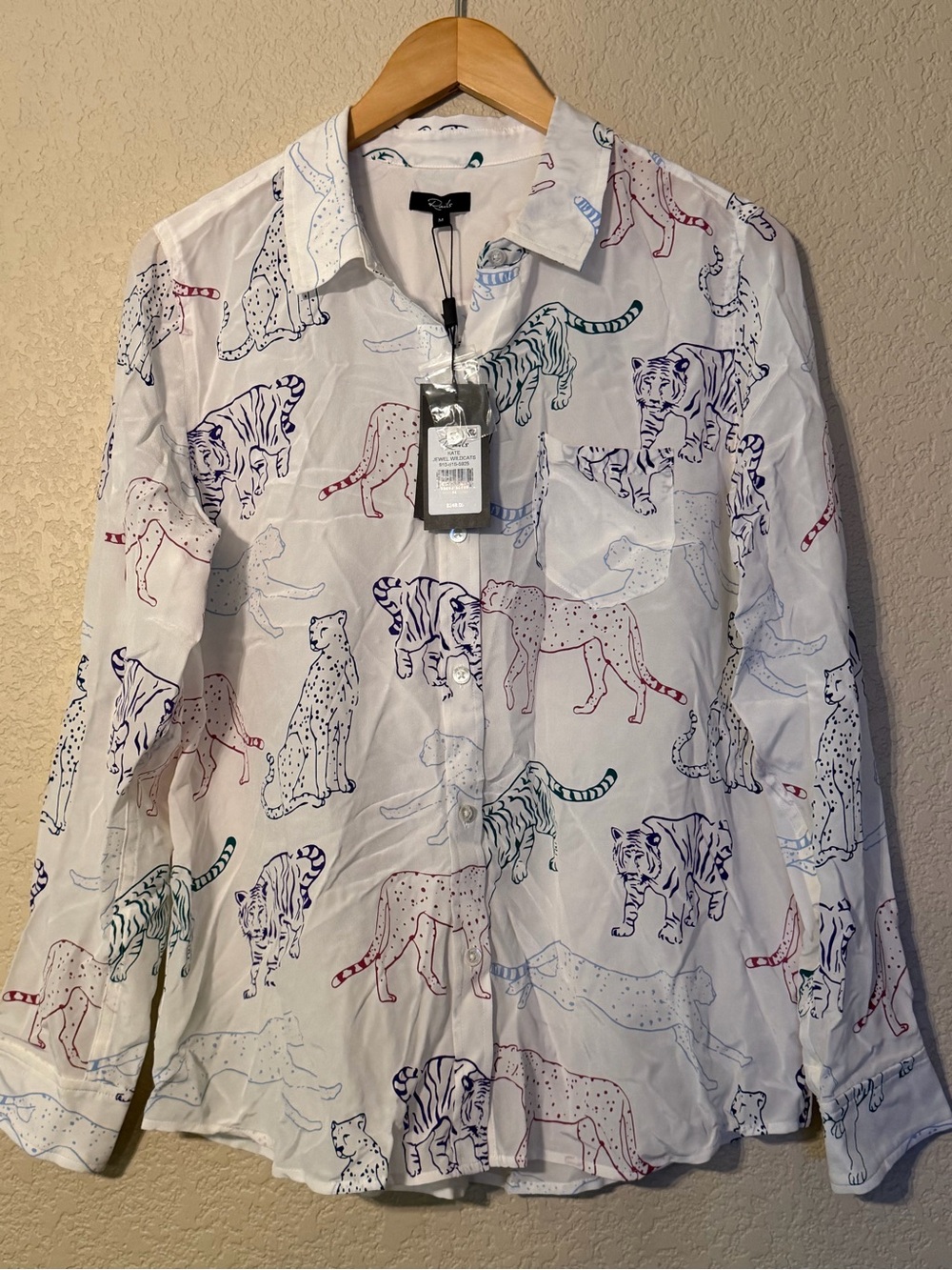 NWT* Rails Kate Wildcat Print Button-Up Silk Blouse, Sz MD